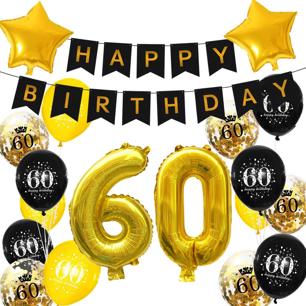 Oblique Unique 60. Geburtstag Party Deko Set - Happy Birthday Girlande + Zahl 60 Ballons + Konfetti Luftballons