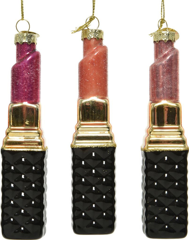 Christbaumschmuck Glas Lippenstift 12cm rosa / pink, 1 Stück sortiert
