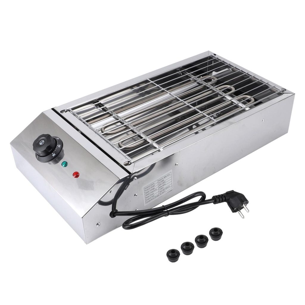 Elektrischer Edelstahlgrill, 2800 W, rauchfrei, Temperaturregelung 50–300 °C, abnehmbarer Grillrost für drinnen und draußen
