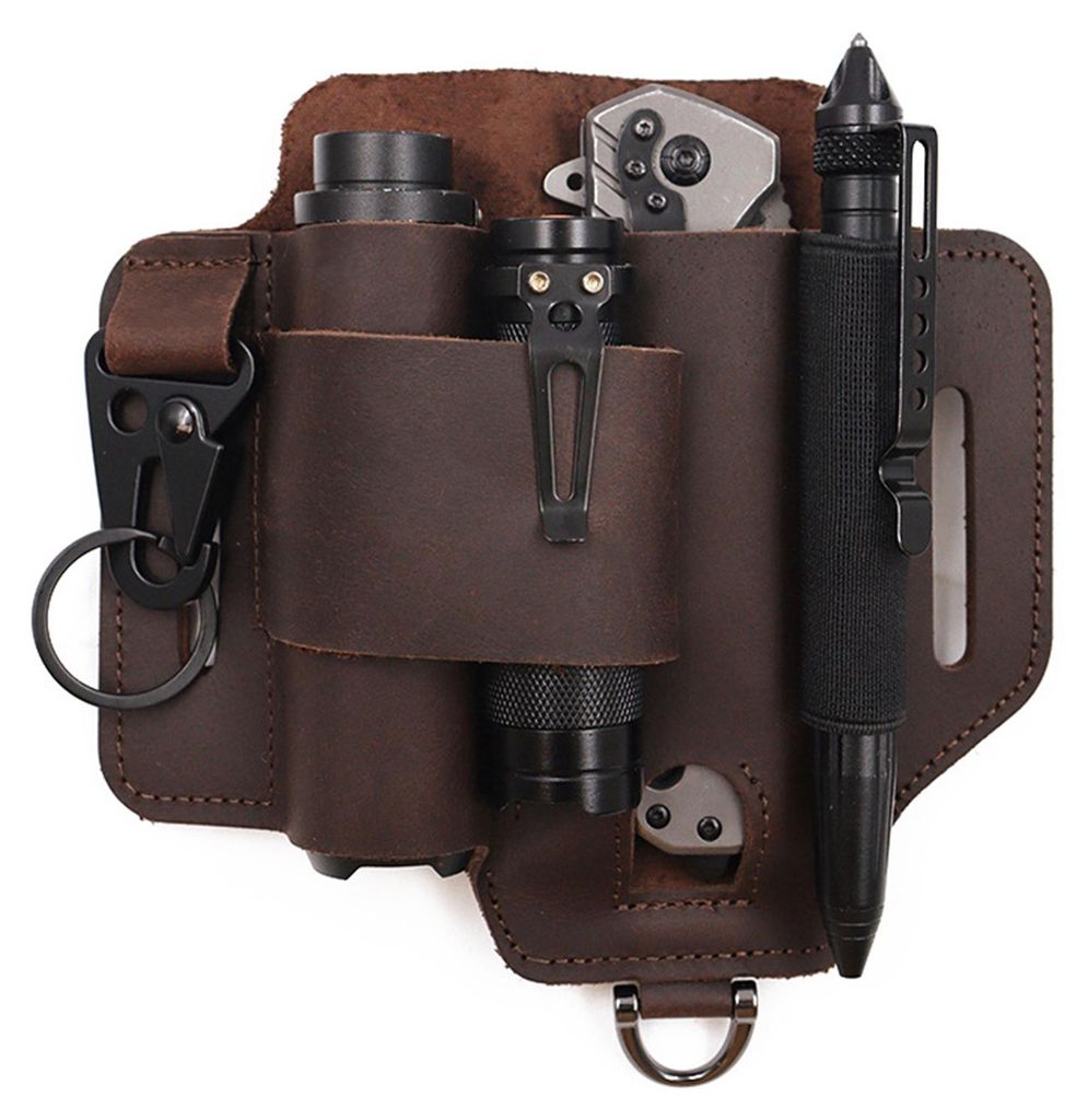Multitool-Gürteltasche aus Kunstleder, EDC-Gürtelorganizer mit 3 Taschen, inklusive Taschenlampenhalter, Stifthalter und Schlüsselanhängerclip ...