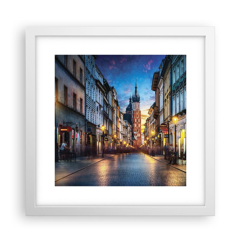 Gerahmtes Poster - Weißer Rahmen - Krakau Kirche Mariacki - 30x30 cm - Wand Bild - Wanddeko - Wandbilder - Kunstposter - Wandposter - Bilderrahmen...