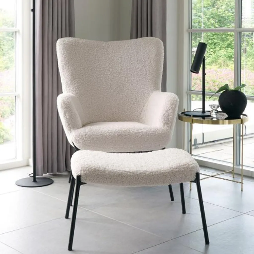 Fauteuil de lecture Glasgow blanc imitation peau de mouton chic - 15