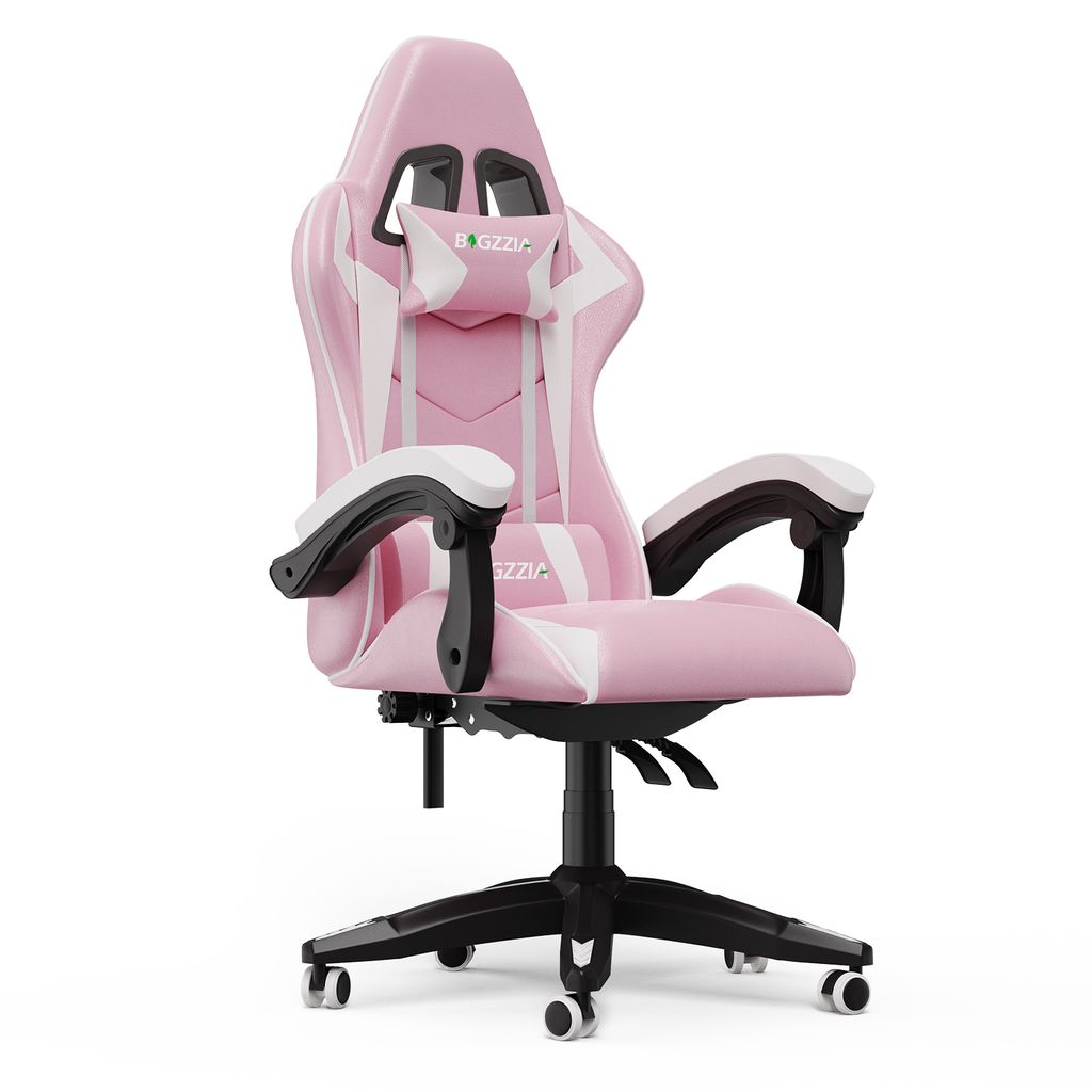 Gamingstuhl Computerstuhl mit verstellbare Kopfstütze ergonomisch PVC Rosa+Weiß 