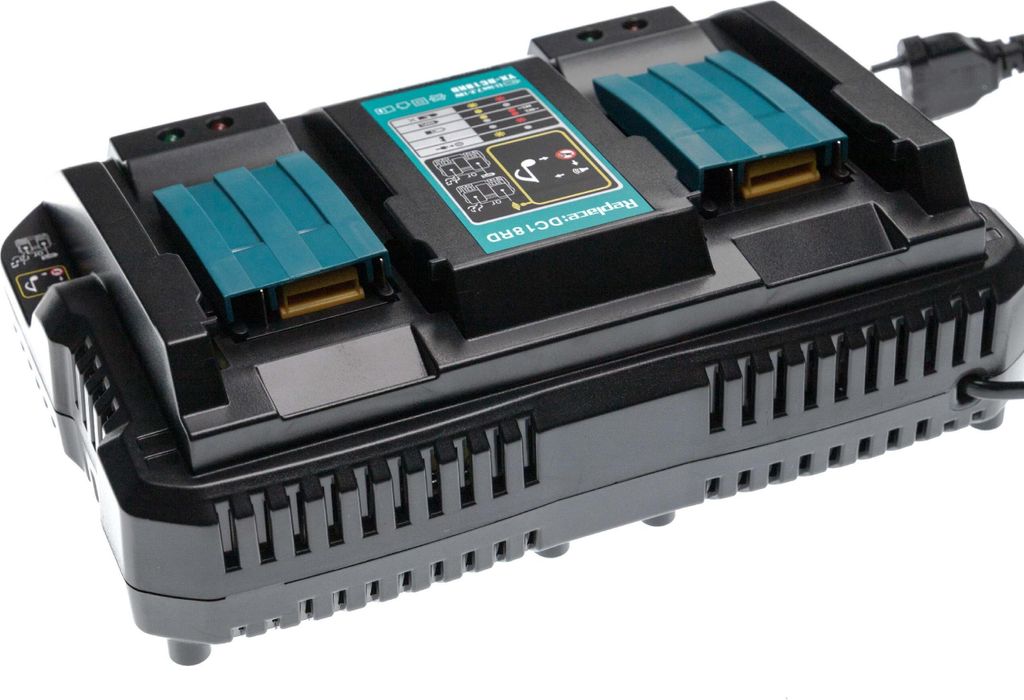 vhbw Dual-Ladegerät kompatibel mit Makita TS130DRFX, TW152, TP131DZ, TP131DRFX, TP131DRFXB, TP131, TP131DB Werkzeug Li-Ion-Akkus, 120 W, 14,4 V