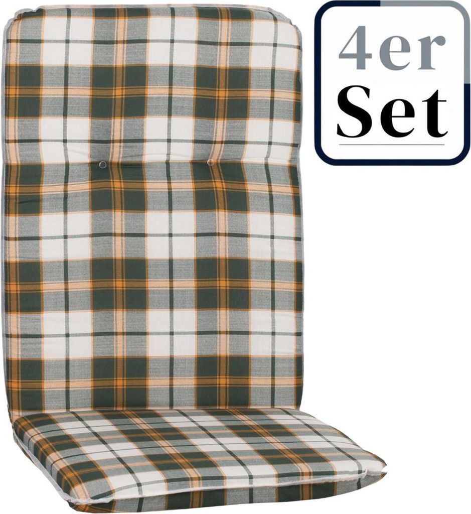 4er Set Hochlehner Auflage Ejina, Motiv - Karo, grün, 114x47x5cm
