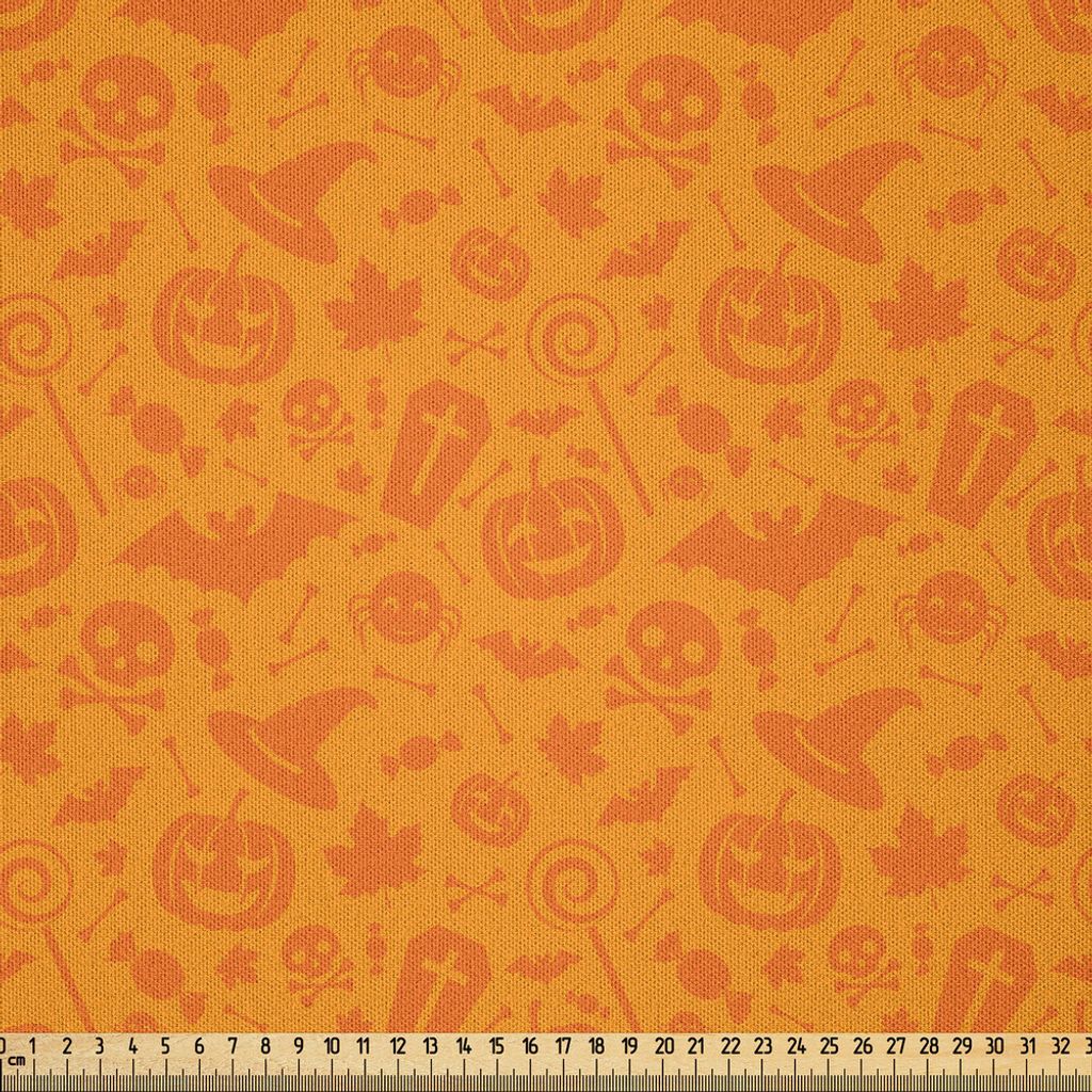 ABAKUHAUS Halloween Microfaser Stoff als Meterware , Einfarbiges Design mit traditionellen Halloween unter dem Motto Verschiedene Objekte Kürbis B...