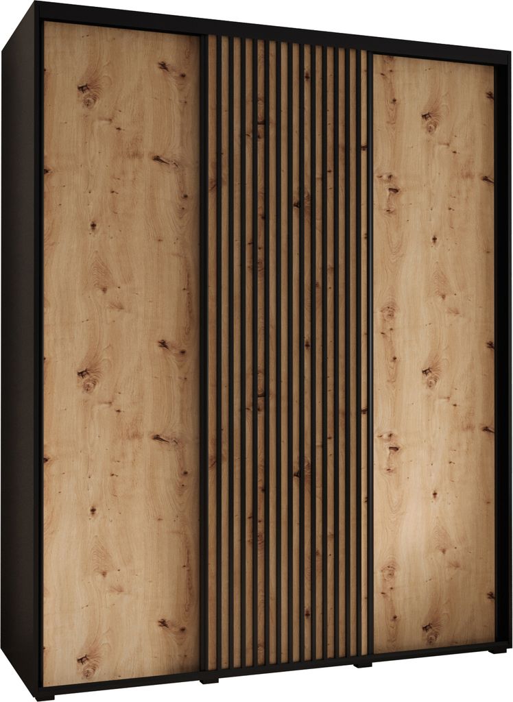 MEBLE KRYSPOL Sapporo 1 Schrank mit 3 Schiebetüren - 205,2x200x60 cm - Schwarz Artisan Schwarz