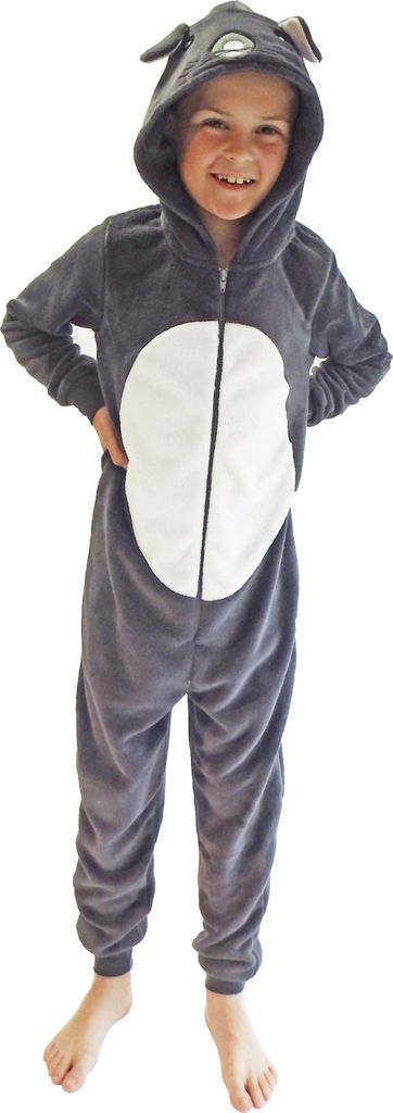Kinder Karnevalskostüm Uni Jumpsuit Overall Onesie Schlafanzug in tollen Tier Motiven ; Maus , 116