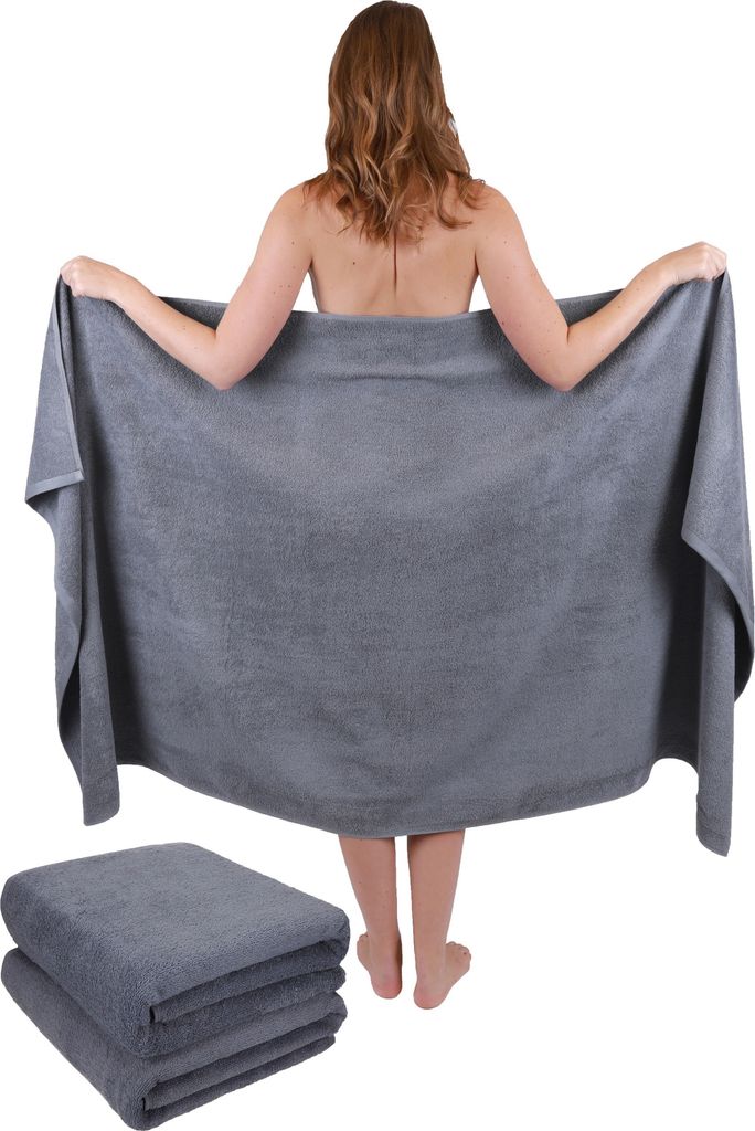 Betz 3-tlg. Set XXL Badetuch 100 x 200 cm DRESDEN Badetücher Saunatuch 100% Baumwolle Farbe anthrazit