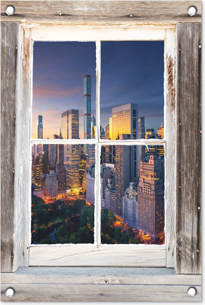 MuchoWow 40x60 cm Outdoor-Poster Gartendeko Sichtschutz Garten Poster für den Garten Durchsichtig - New York - Holz