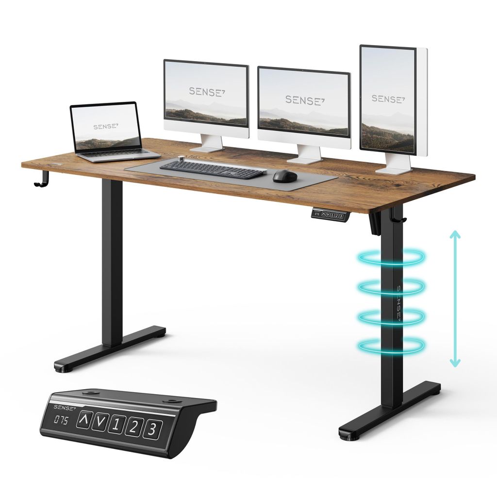 NOJO LIGHT Schreibtisch Höhenverstellbarer Elektrisch Stabil Ergonomisch Für Gamer Home-Office MemorySystem 140 x 70 cm Dunkelbraun Schwarz