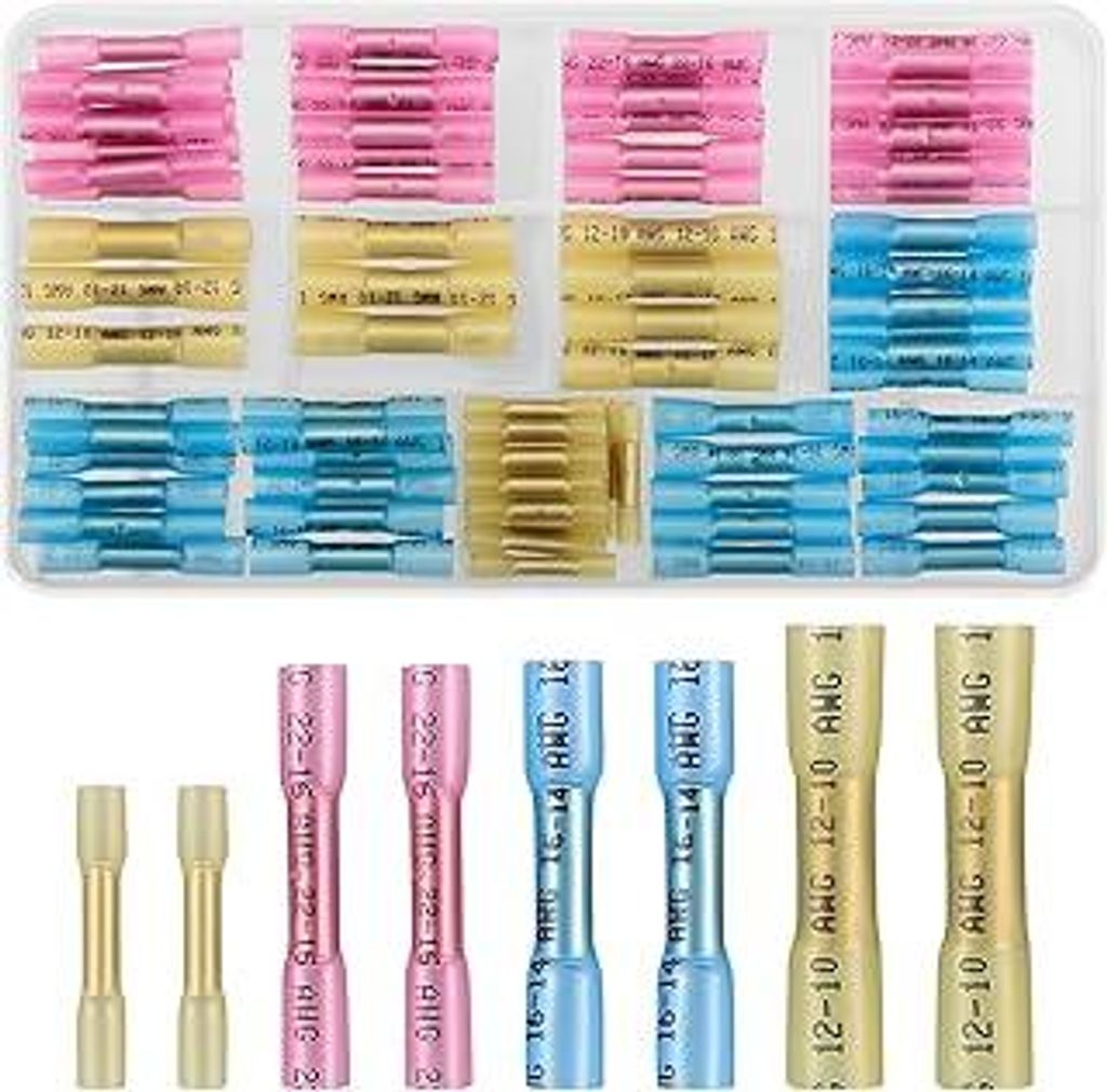 100 Stück10-26 AWG Schrumpfverbinder, Wasserdichte Kabelverbinder Quetschverbinder Set, Stoßverbinder Kabelschuhe, Lötverbinder Sortiment Set - ...