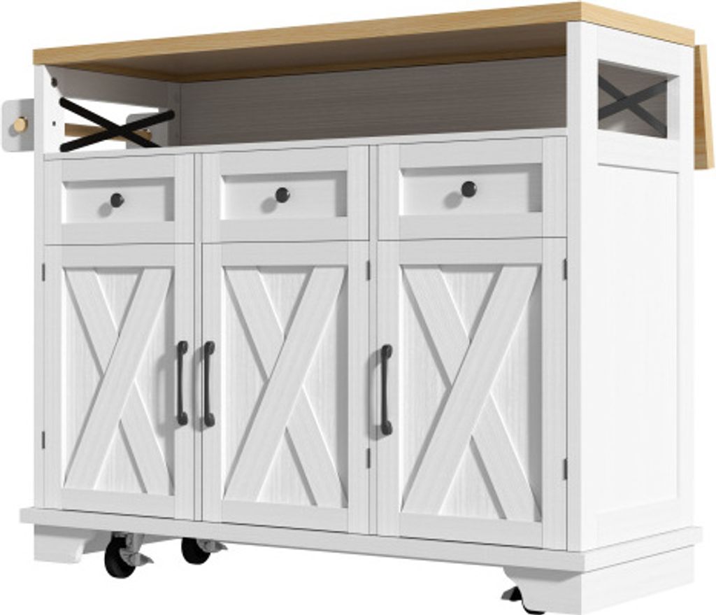 Kuecheninsel 118x43-80x98 cm Weiss Mit Holzmaserung Kuechenschrank Esswagen Raedern Multifunktional Stauraum Handtuchhalter