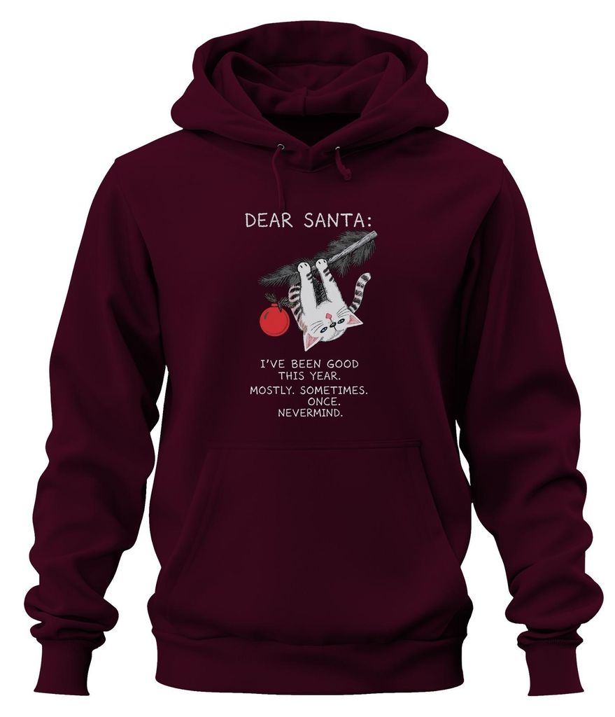 Dear Santa I've been good this year Nevermind Hoodie Kapuzenpullover, Burgundy, L