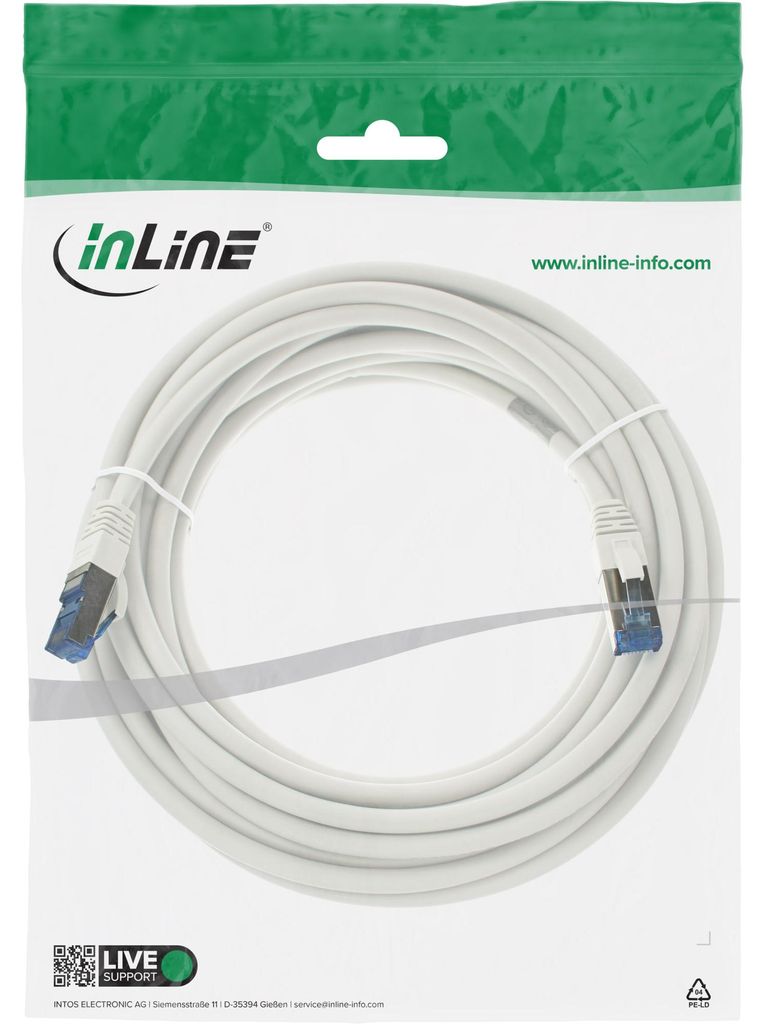 InLine Patchkabel, S/FTP (PiMf), Cat.6A, halogenfrei, weiß, 15m, 15 m, Cat6a, S/FTP (S-STP), RJ-45, RJ-45, Weiß