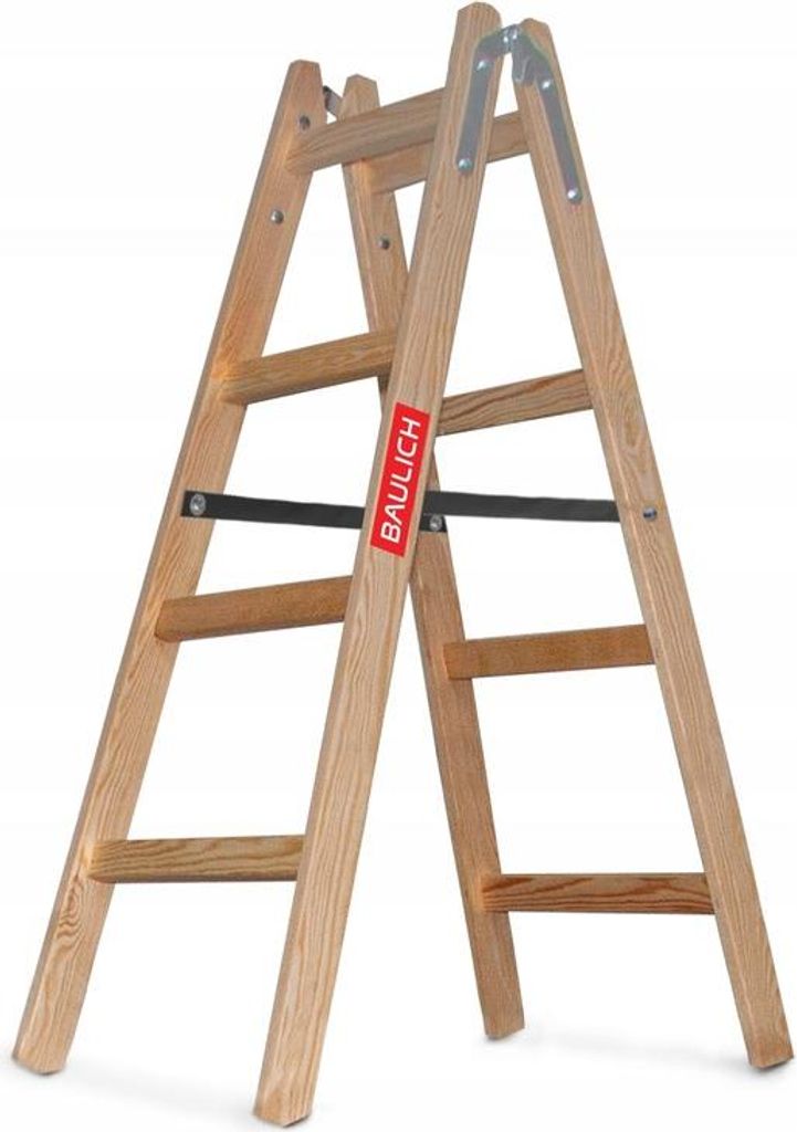 Baulich | Holzleiter - 2 x 4 Stufen - beidseitige - aus Kiefernholz - EN 131 - Arbeitshöhe bis 2,7 m - Tragkraft 150 kg - wetterfest - mit Haken
