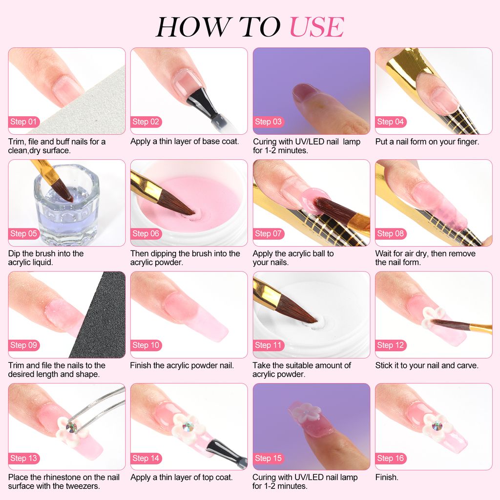 Acryl Nagelset Acryl Pulver Nägel Kit 3 Farben Acryl Nagel Produktbild 2