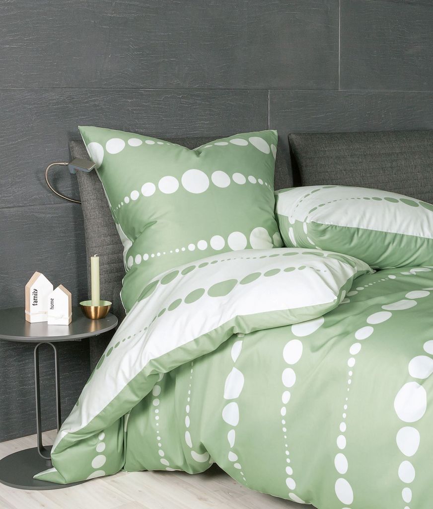 Janine Design Mako-Satin Bettwäsche-Garnitur J.D. 87091 Farbe nebelgrün Größe 155x220 + 80x80 cm