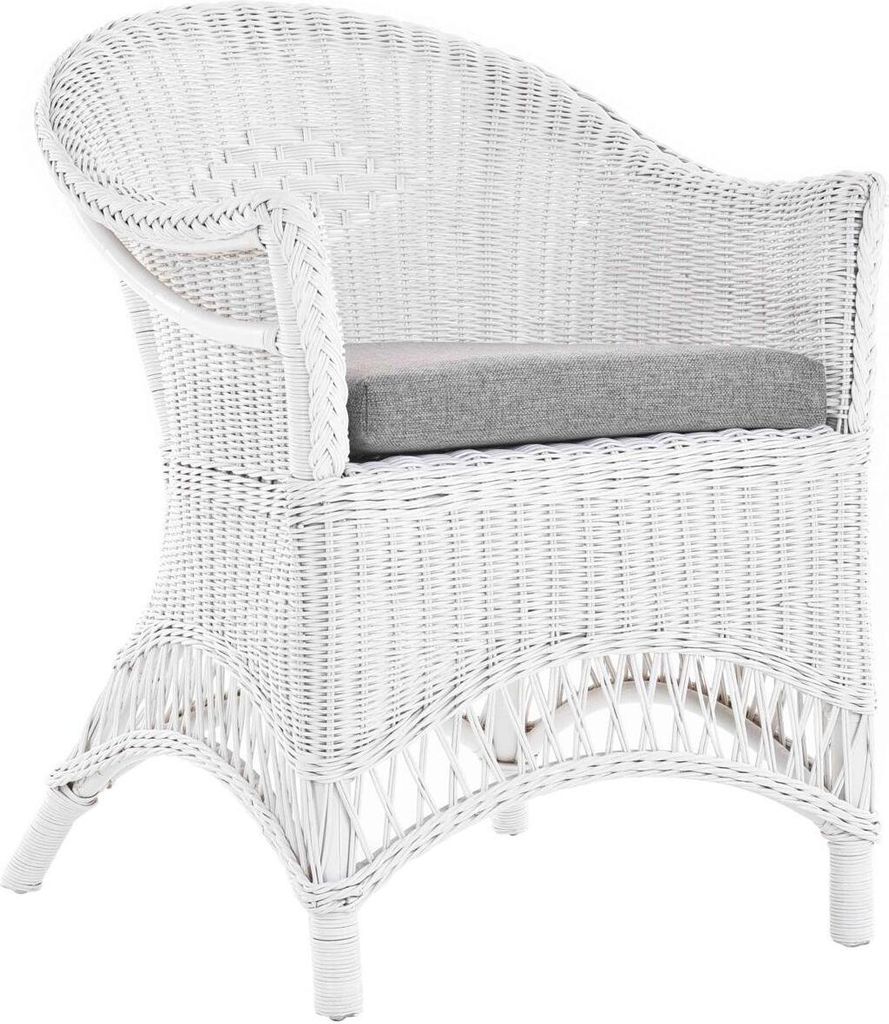 KRINES HOME Rattansessel Landhaus Flechtsessel aus Natur-Rattan Rattan Sessel Korbsessel Wintergarten (Weiß, mit Polster)