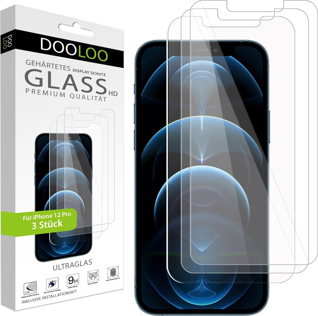 3x iPhone 12 Pro Panzerglas Panzerfolie Schutzglasfolie Displayschutzglas Echt Glas Schutz Folie Display Glasfolie 9H
