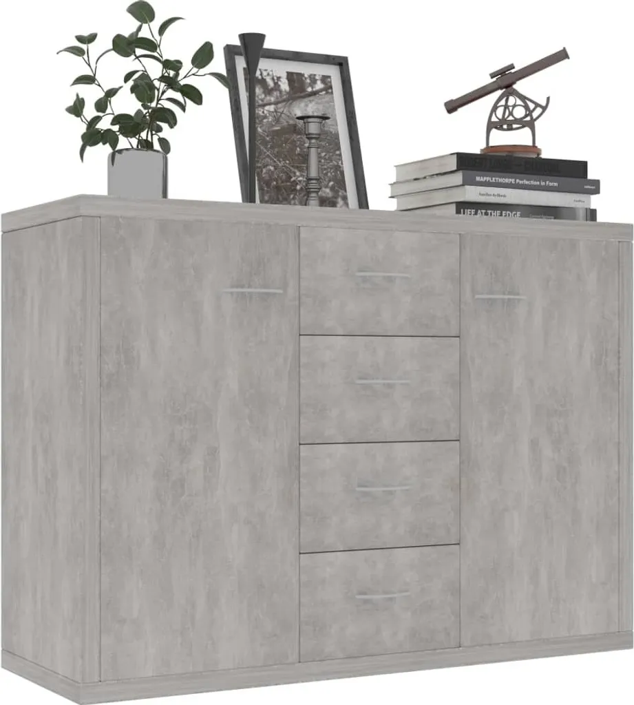 Meuble de rangement 88x30x65 cm gris béton, design scandinave chic