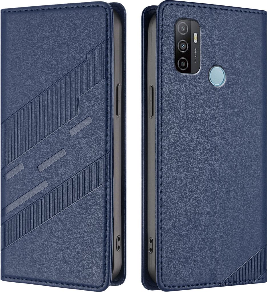 Hülle für Oppo A32 / A53 4G / A53S 4G, Kunstleder Brieftaschen Handyhülle mit Kartenfach und Standfunktion Blau