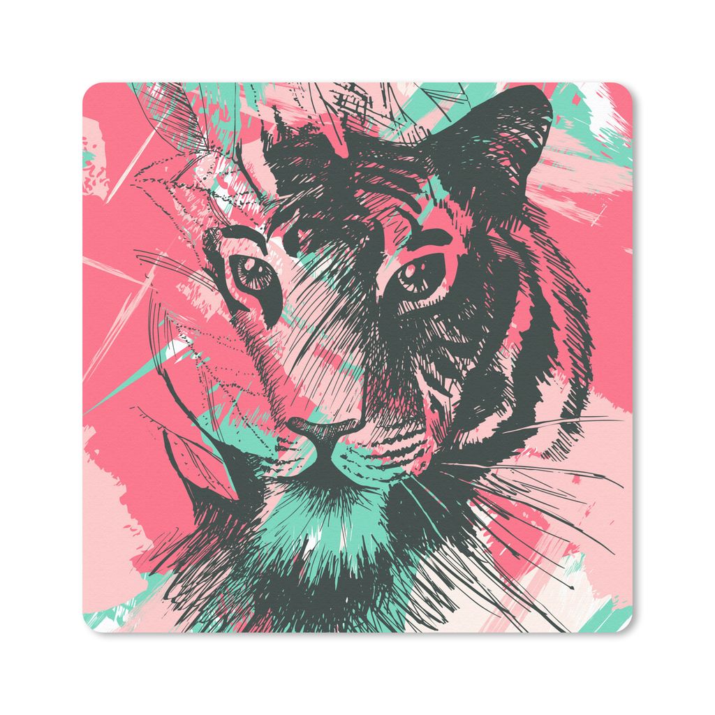 MuchoWow Mauspad Mousepad Tiger - Abstrakt - Rosa 20x20 cm - Mousepads - Maus Mat - Pad - Mausunterlage - Desk Mat - Bureauartikeln