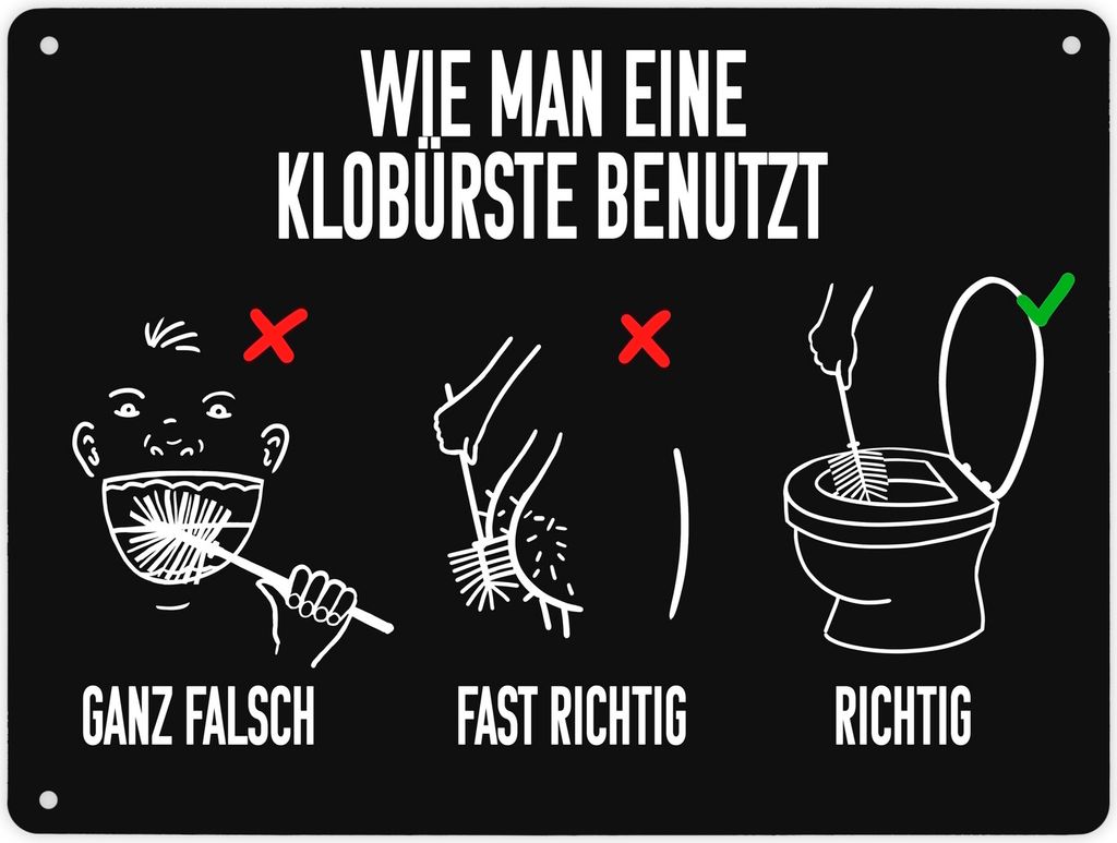 Wie man eine Klobürste benutzt Toiletten Metallschild XL in 21x28 cm