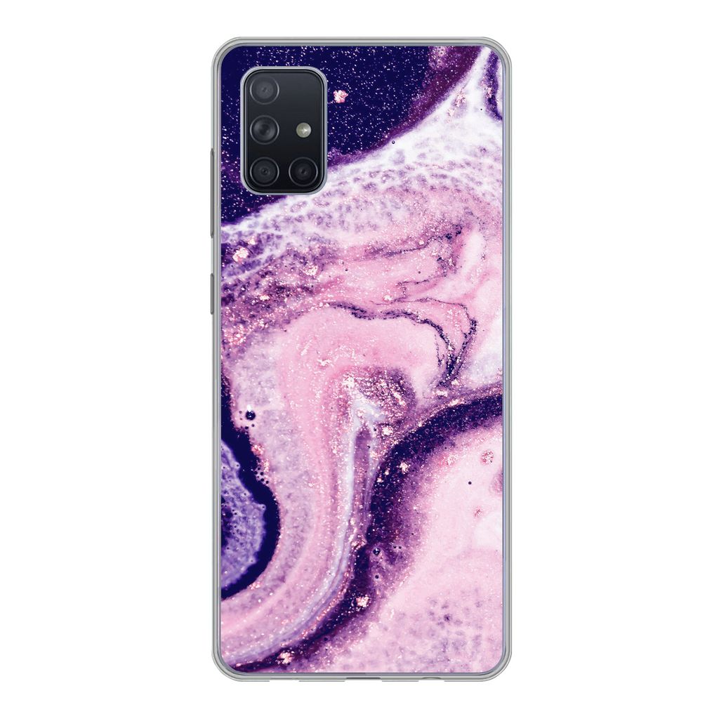 MuchoWow Handyhülle Schutzhülle Hülle für Samsung Galaxy A71 Marmor - Glitzer - Chic Silikon Softcase Handy Hülle - Kartenbesitzer