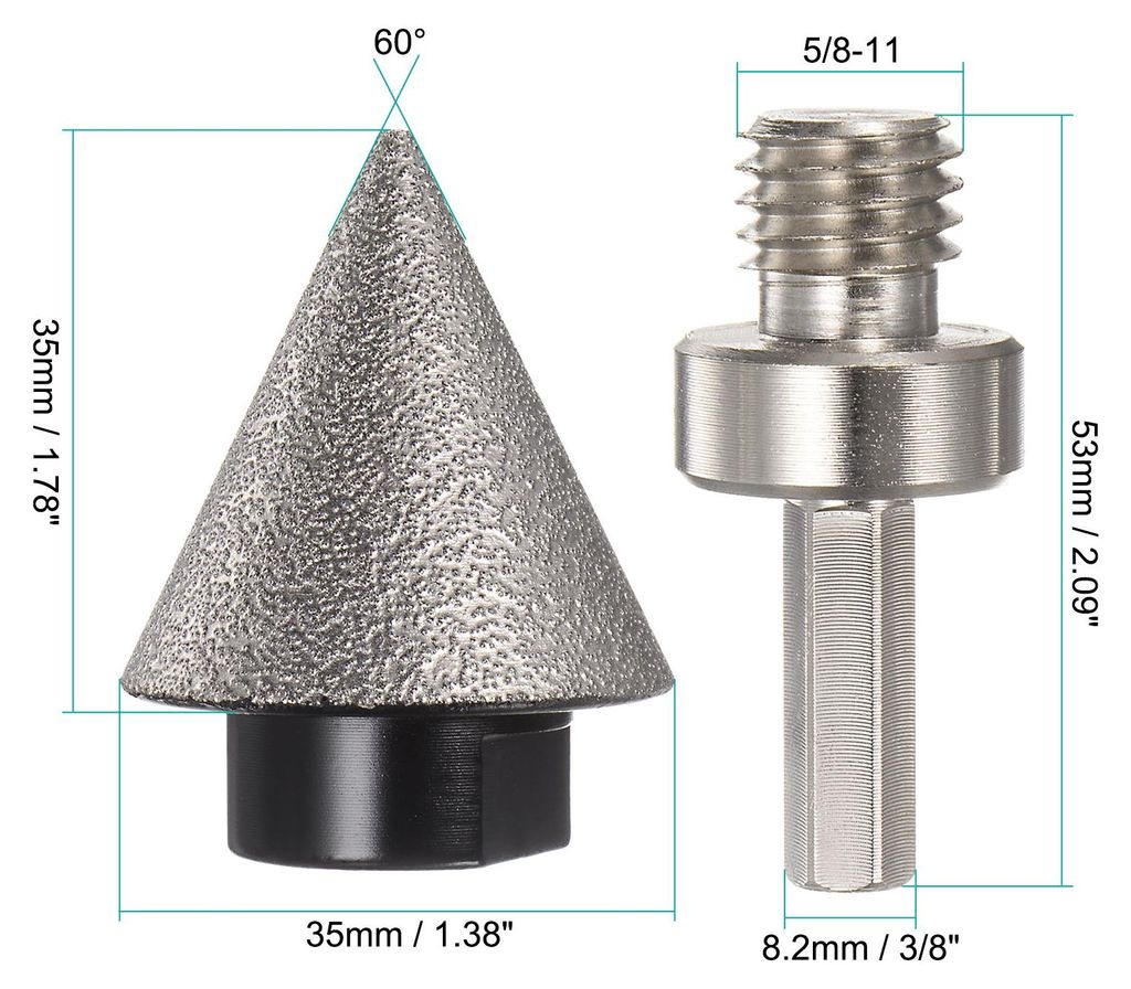 Diamant Anfasen Fasenbohrern 1.38" Durchm 5/8-11 Gewinde Kegelschleifer Bit mit Adapter Senkbohrer zur Vergr??erung L?chern fš¹r Porzellan Fliese...