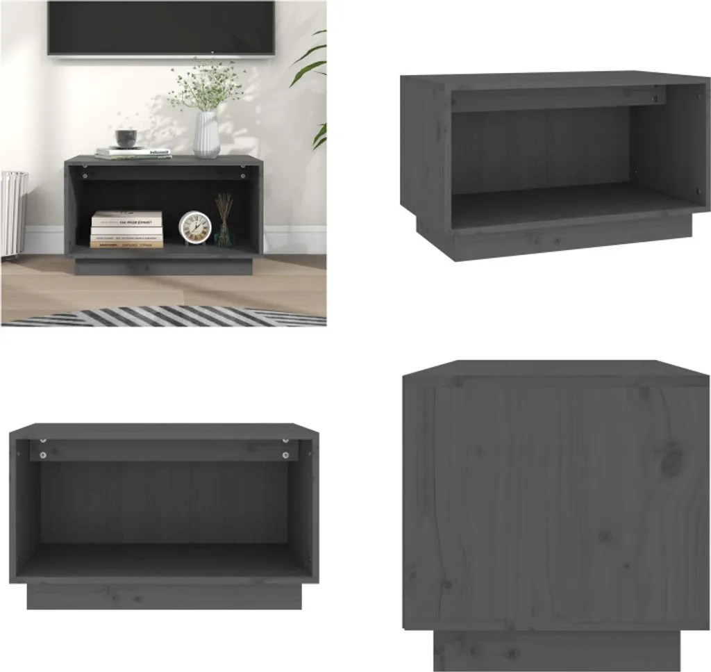 vidaXL Mobile TV grigio 60x35x35 cm in pino massiccio - Mobile TV - Mobile TV - Mobili TV - Porta TV