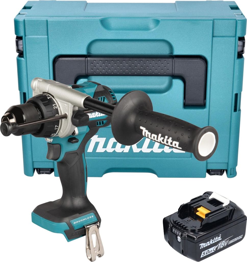 Makita DHP 492 T1J Akku Schlagbohrschrauber 18 V 141 Nm Brushless + 1x Akku 5,0 Ah + Makpac - ohne Ladegerät