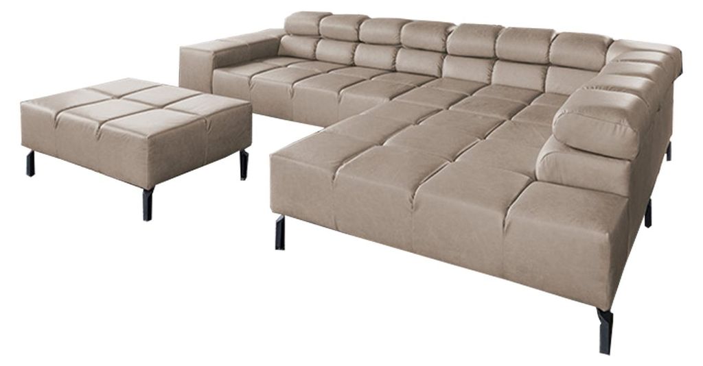 KAWOLA Sofa NELSON Ecksofa Leder grau mit Hocker Recamiere rechts