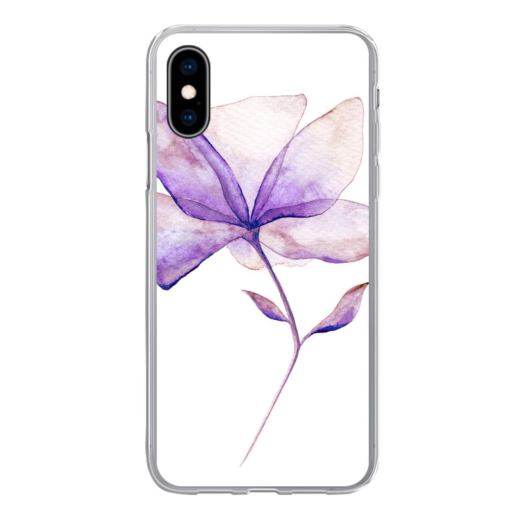 MuchoWow Handyhülle Schutzhülle Hülle für iPhone X Blumen - Aquarell - Lila Silikon Softcase Handy Hülle - Handyhülle