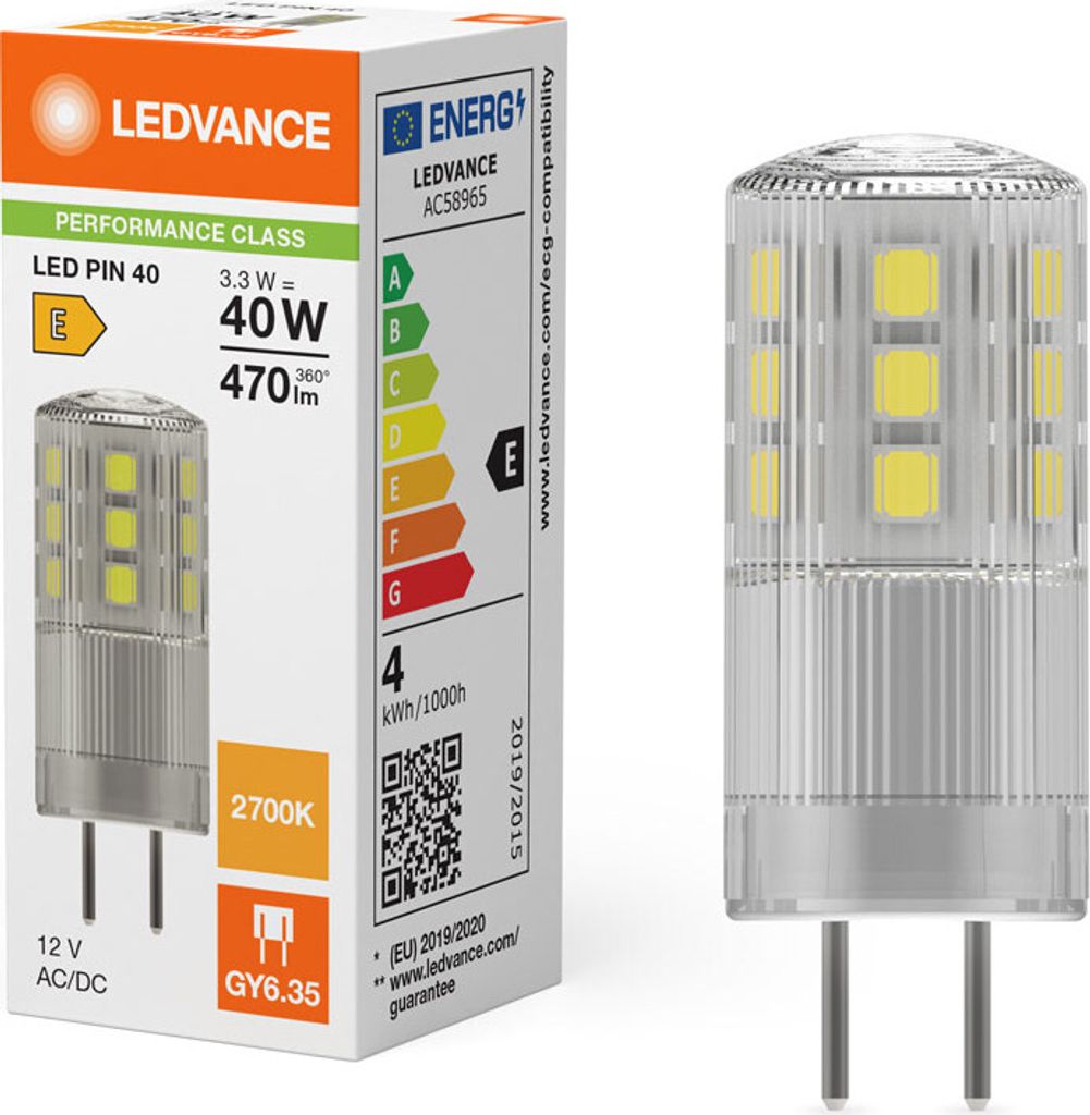 Ledvance LED Stiftsockellampe 3,3W = 40W GY6,35 klar 12V 470lm warmweiß 2700K