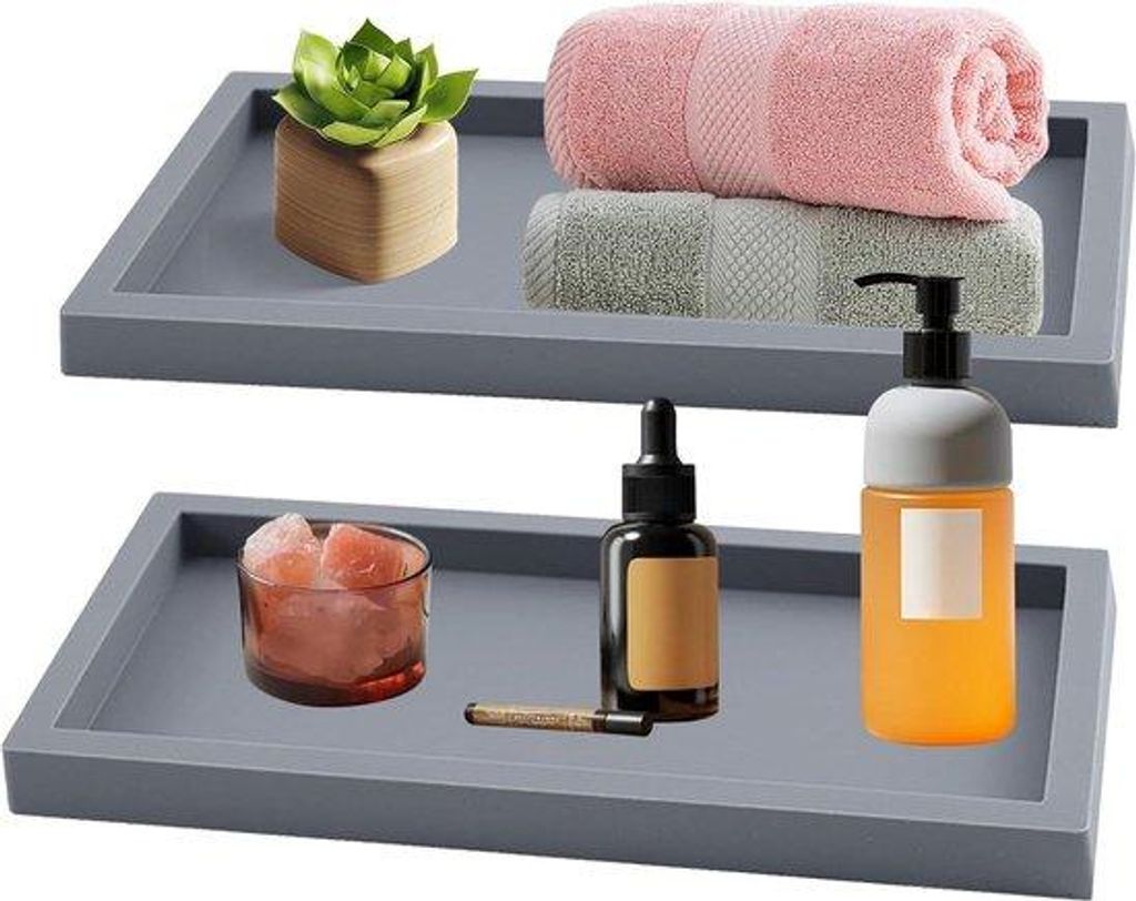 Silikonen Badkamerdienblad 2er Set, Rechteckig, Griß, Make-up Tisch, Badkamer Accessoires.