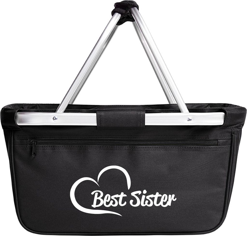 Huuraa Einkaufskorb Best Sister Heart 20 Liter Black faltbarer Tragekorb Geschenkidee