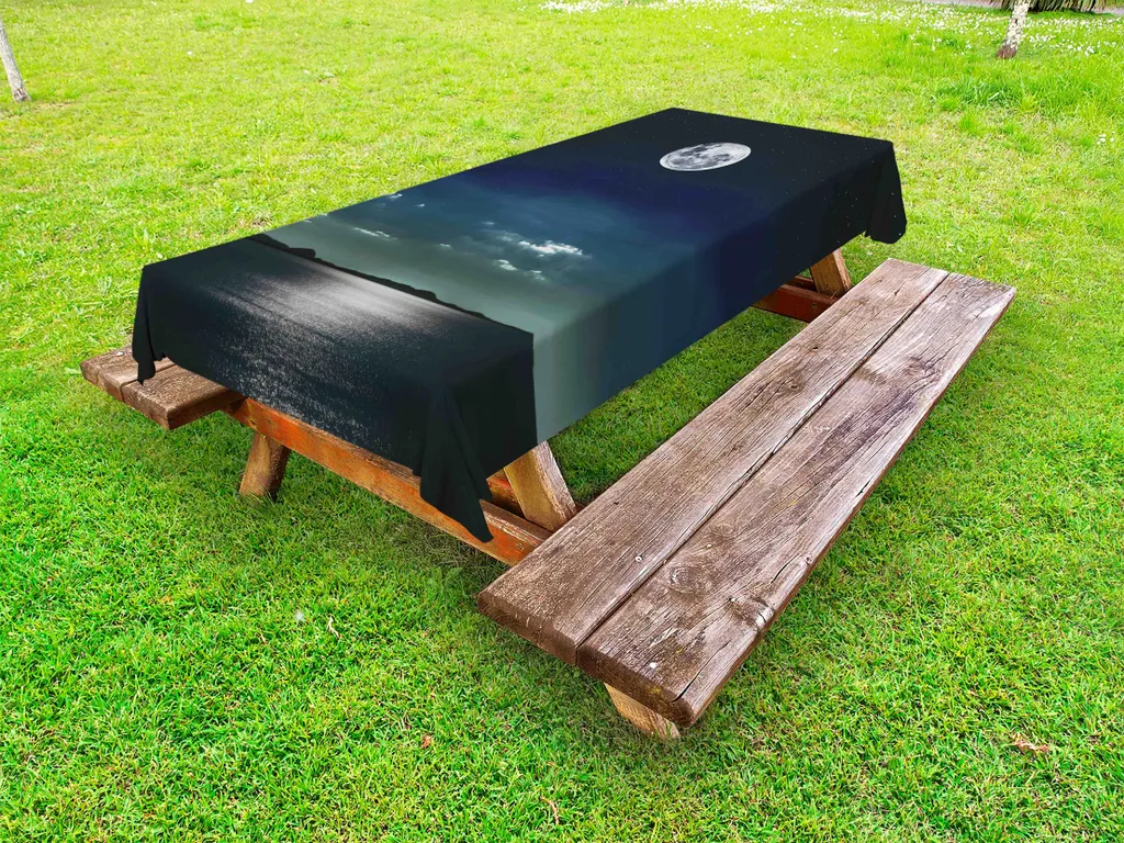 ABAKUHAUS Tovaglia da esterno Ocean, con stampa Sea Mond Rays superficie cielo stellato vista panoramica, nero, 145x305 cm