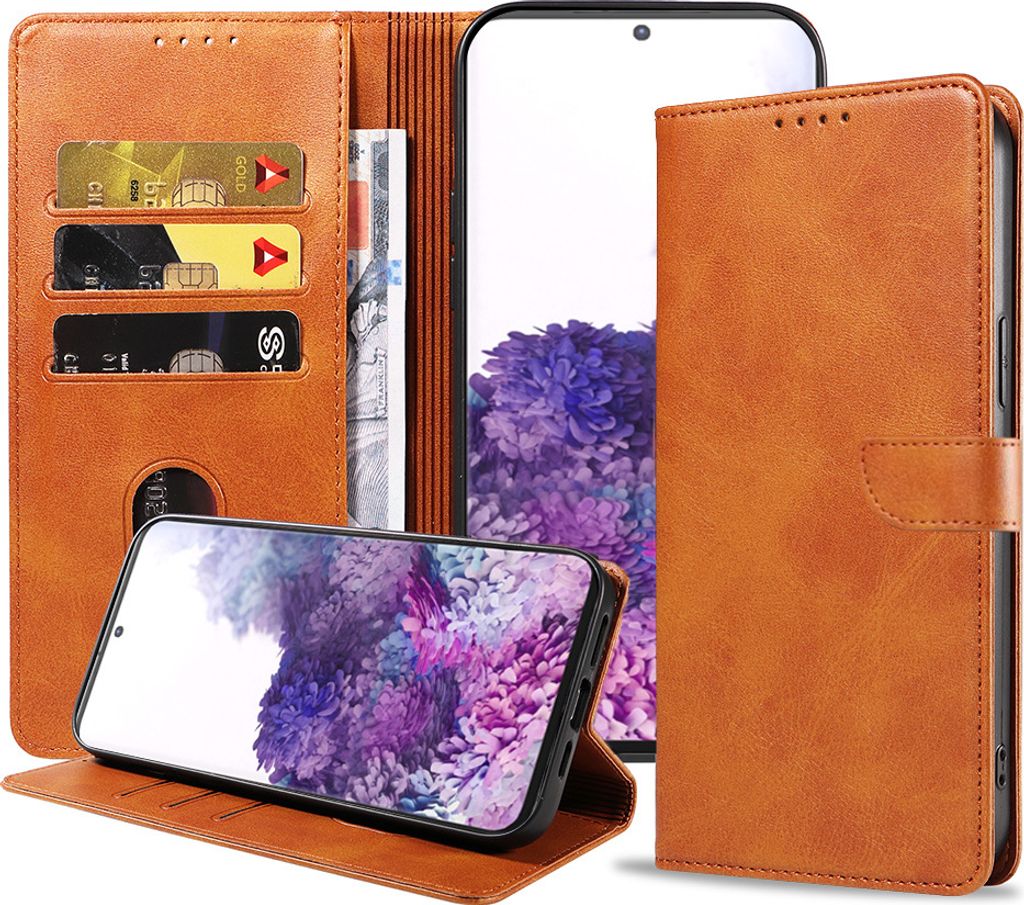Geschikt voor Samsung Galaxy S20 Telefoonhoesje Kunstleer met Magnetisch lipje en Pasjeshouder Book Case met Klepje - Bruin - Smartphonica