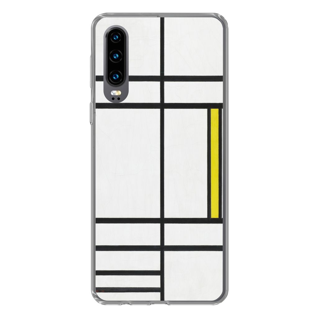 MuchoWow Handyhülle Schutzhülle Hülle für Huawei P30 Komposition in Weiß, Rot und Gelb - Piet Mondrian Silikon Softcase Handy Hülle - Karte...