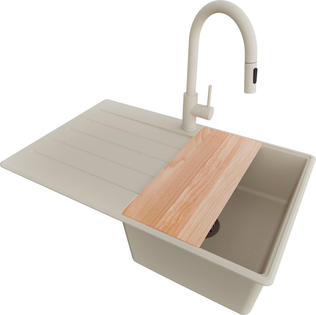 PRIMAGRAN Granitspüle Beige 78x50cm, Spülbecken 1 Becken + Produktbild 