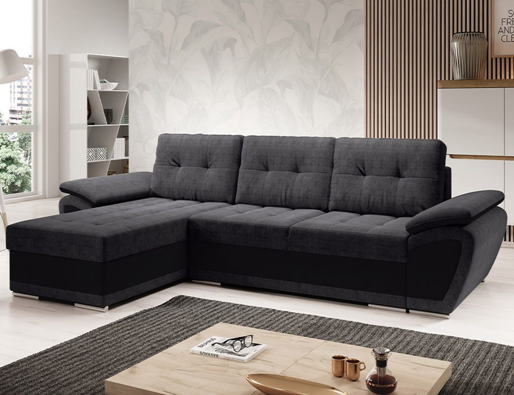 MODERNO Ecksofa mit Schlaffunktion ENZO, Schlafcouch Wohnlandschaft, Schwarz