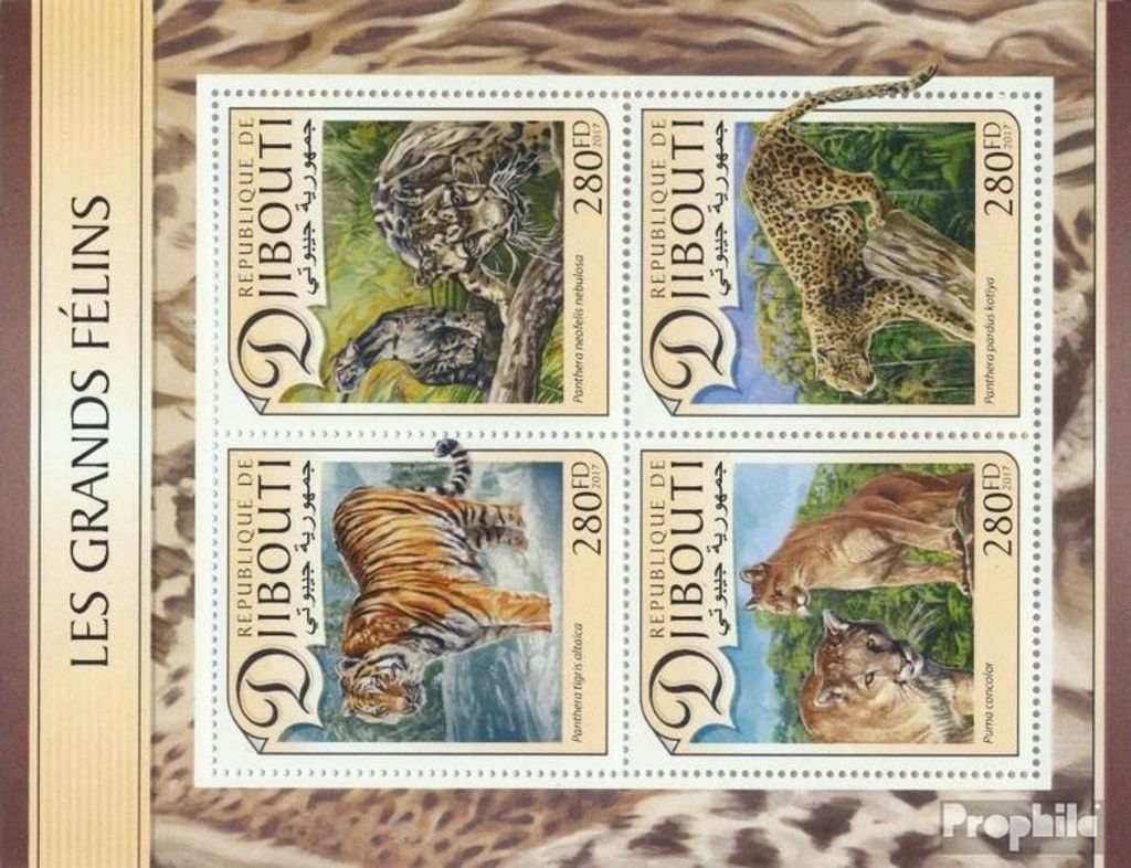 Briefmarken Dschibuti 2017 Mi 1498-1501 Kleinbogen (kompl. Ausg.) postfrisch Große Katzen