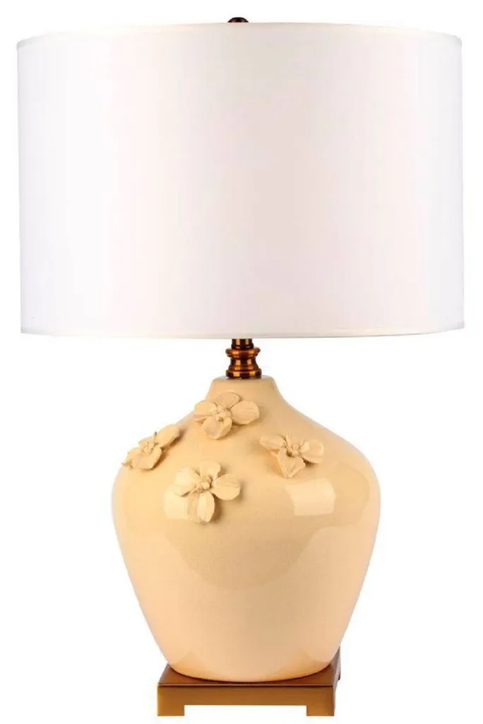 Lampe de Salon Chic en Céramique pour Éclairage Ambiance Crème et Doré
