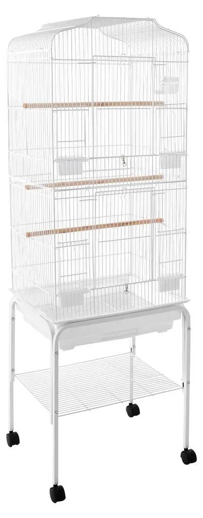 Grande volière sur pied pour perroquets et pinsons - Habitat blanc robuste