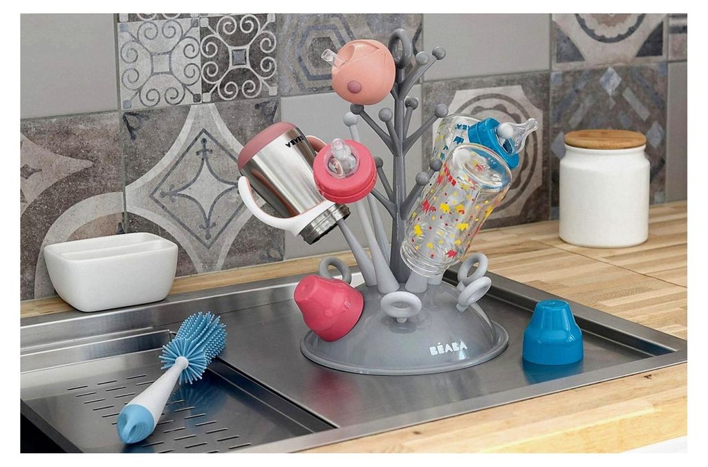 Flaschenabtropfschale für Baum, große Kapazität, 6 Fläschchen und Zubehör, abnehmbare Wasserauffangschale, praktisches Design, Hellgrau