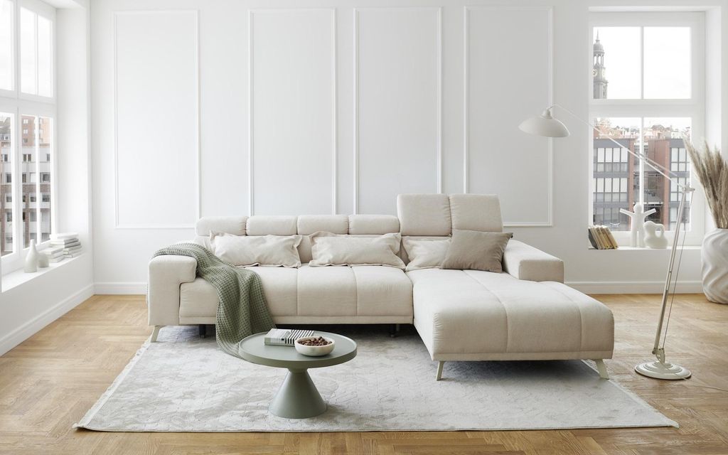 Polstergarnitur >Sally< Sitztiefen + Kopfetilverstellung, creme - 285x79x201cm (BxHxT)