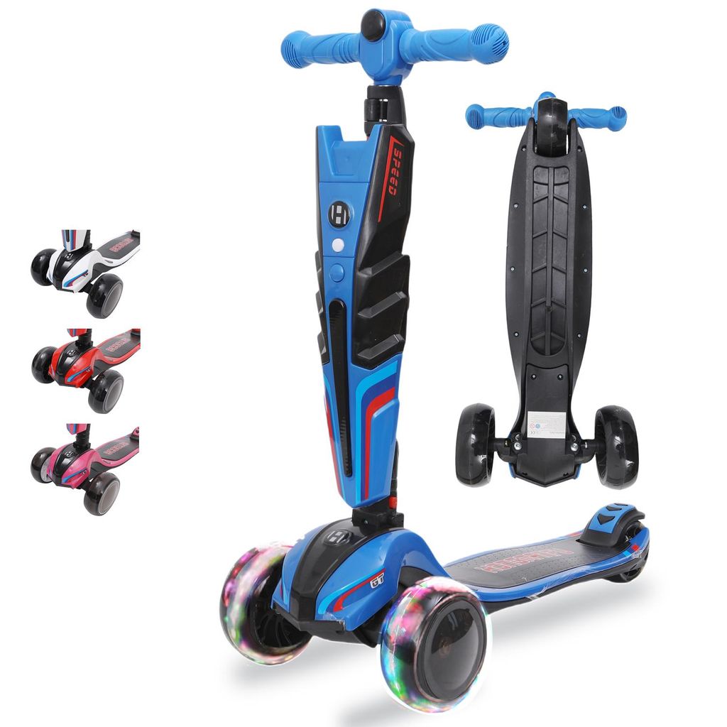 Habib 3-Rad Roller mit LED-Licht | Klappbar & bis 50kg belastbar: Blau