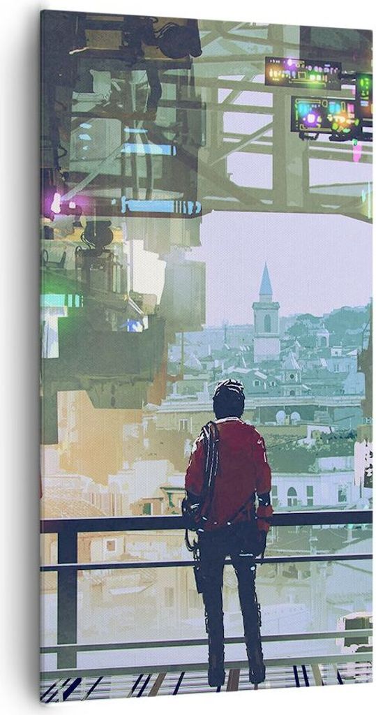 Bild auf Leinwand - Leinwandbild - Stadt Brücke Haus - 65x120cm - Wand Bild - Wanddeko - Wandbilder - Leinwanddruck - Bilder - Kunstdruck - Wandde...