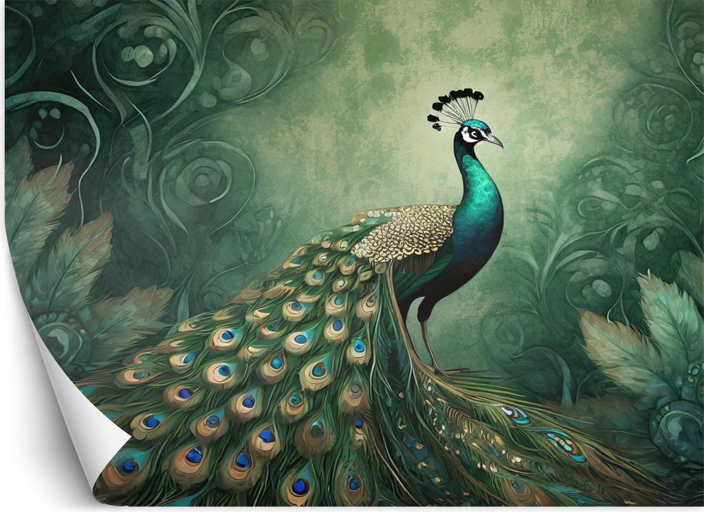 Vlies fototapete Pfau Tiere Vogel 250x175 cm Feeby Grün inkl. Kleber einfache Montage